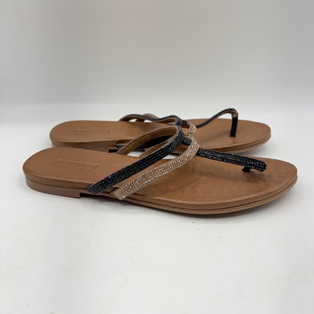 Kenneth Cole Reaction Women Rhinestone Flat Thong Sandals Tan Black Rose Gold 40